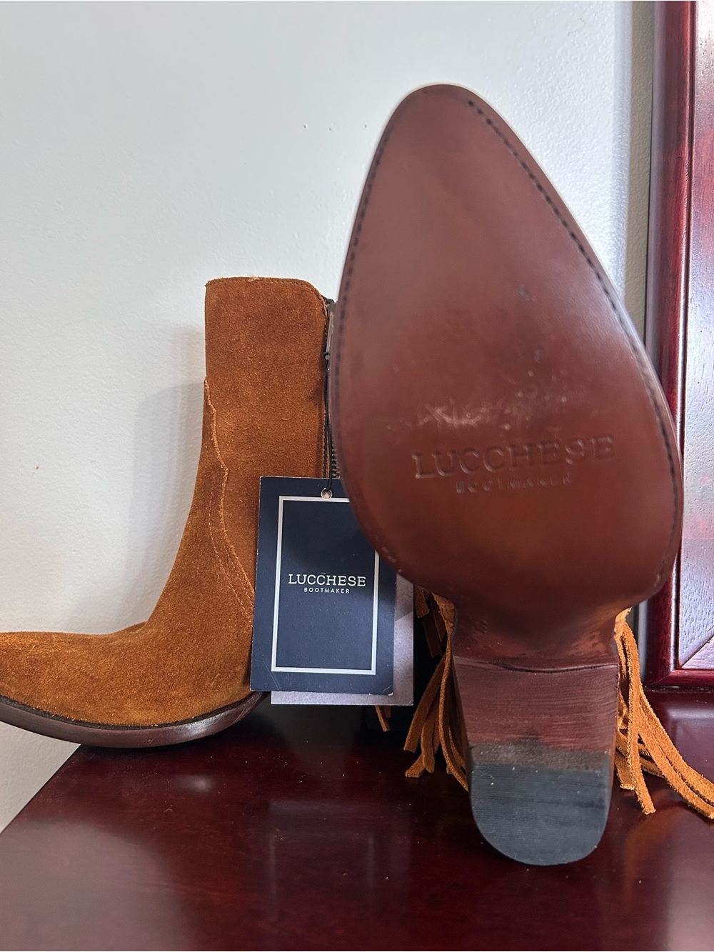 Lucchese Maypop Suede Fringe Western Ankle Boots - Picture 2 of 4